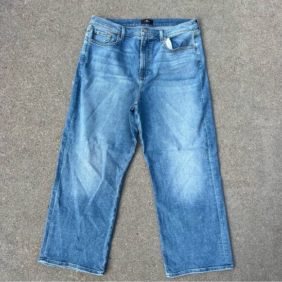 7 For All Mankind Alexa High Waist Crop Wide Leg Jeans In Lakeside Size 32 - Picture 2 of 9